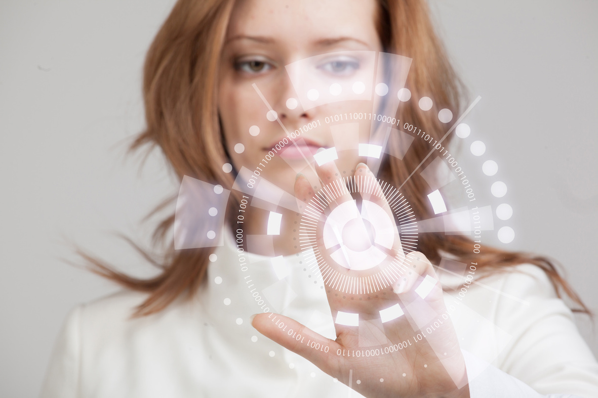 Future technology. Woman working with futuristic interface